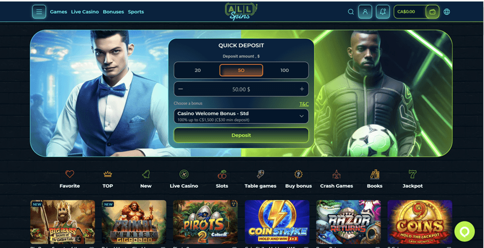 AllSpins Casino Website