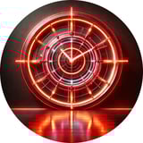 red and blue glowing clock on black wall