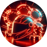 red and black helmet in front of poker chips