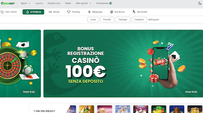 screenshot della home di GekoBet Casino