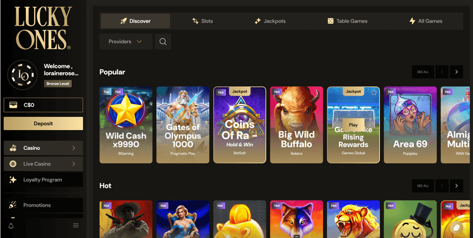 Using the Lucky Ones Casino Website